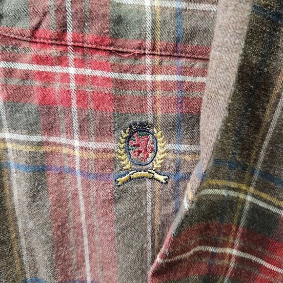 Tommy Hilfiger Flannel Mens Sz Medium Brown Burgundy Plaid Button Up Shirt - Picture 3 of 8